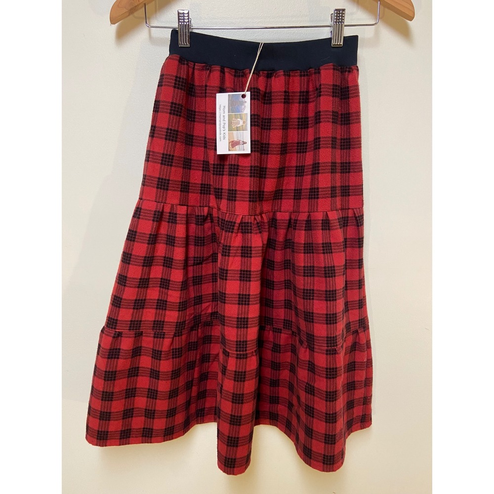 Maxi Flannel Mom and Pop's Kids Skirt Girls Size 8 Red Black Plaid Upcycled